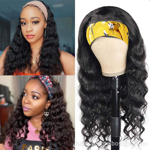 Headband wig loose deep wave real human hair wig suitable forwomen Brazilian real human hairmechanism 180% density natural color
